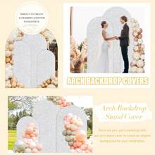 5ft/6ft/6.6ft/7.2ft Silver Arch Cover Sequin Backdrop Cover Round Top Chiara Backdrop Stand Cover For Wedding Birthday Party Photography Decoration (Arch Stand Not Included)