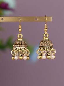 1 Pair Delicate Pearl Bell Earrings - Champagne - View 1