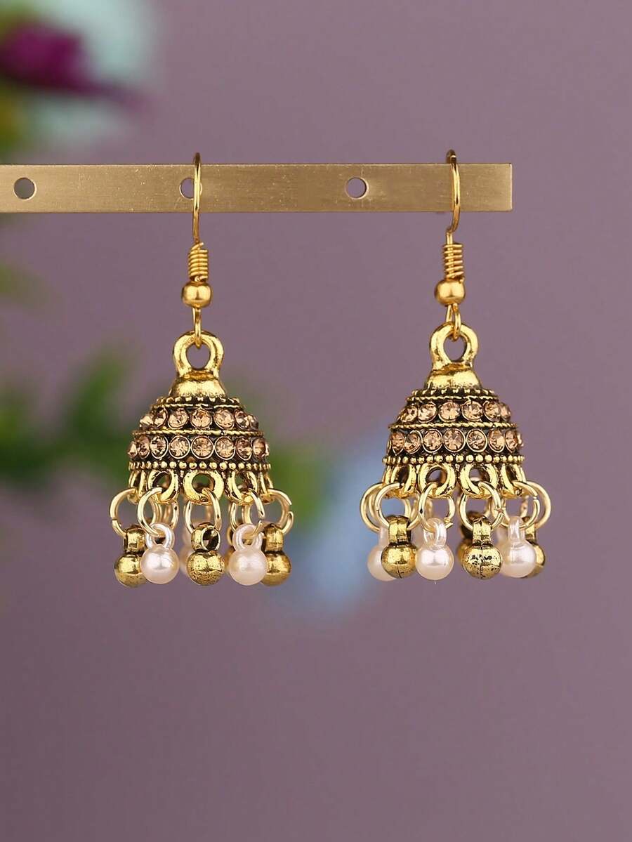 1 Pair Delicate Pearl Bell Earrings - Champagne - View 1