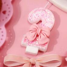 Velas com números da série Cute Pink Bow de 0 a 9, velas para decoração de bolo de aniversário, artigos para festas com atmosfera, adequadas para festas de aniversário, festas de revelação de gênero, festas de inauguração, festas de casamento, festas monocromáticas, noite das mulheres, festas temáticas, itens essenciais para 1º a 100º aniversário
