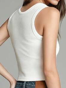 Women All-Match Ribbed Sleeveless Tank Tops, Thin Silk Undershirt, White, Versatile For All Seasons - White - View 3