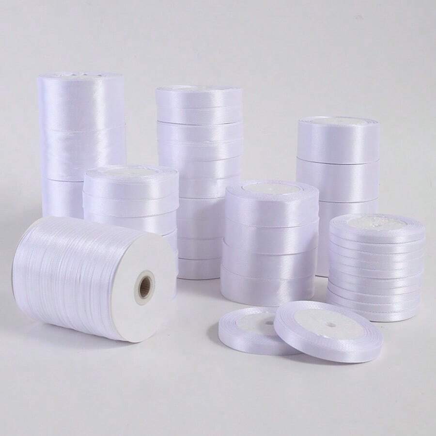 1 Roll X 25 Yards White Satin Ribbon, DIY Rose Flower Material Silk Satin Ribbon For Cake Decor, Gift Wrapping, Weddings, Parties, Bows