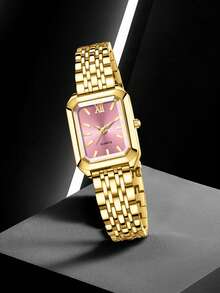 1 件女士合金表带时尚、休闲、优雅、轻奢气质矩形表盘石英表适合日常佩戴或节日礼物