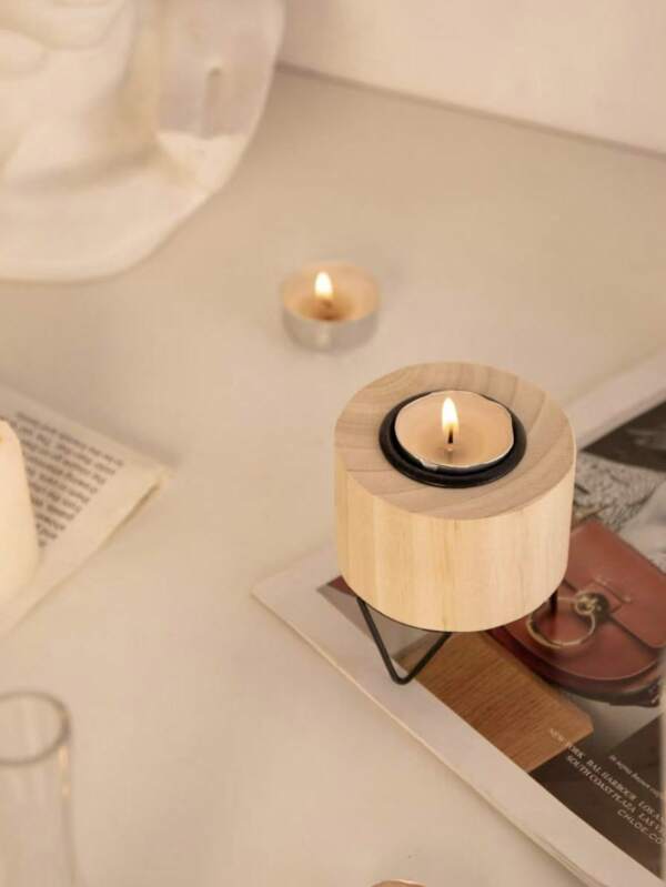 1pc Wood Candle Holder, Minimalist High-Quality Candlestick, Home Decor, Dining Table Candle Holder, Living Room/Bedroom/Study Accessory (Candles Not Included)