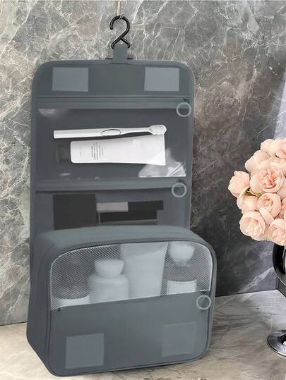 1 pieza Bolsa de maquillaje con decoración de letra, bolsa de cosméticos de gran capacidad en gris, neceser, bolsa de aseo, esencial de viaje, esencial de crucero, esencial de dormitorio, regalo para dama de honor, regalo para la madre, regalo de cumpleaños, regalo para amigos y maestros, decoración del hogar, baño, sala de estar, decoración del dormitorio