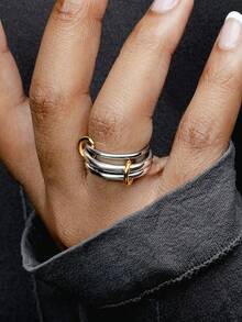 1 Chiếc Nhẫn May Mắn Nhiều Lớp Bằng Thép Không Gỉ Mạ Vàng 18K Dành Cho Nữ - chiếc nhẫn may mắn - Xem 10