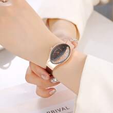 1pc Fashion Half-Lined Crystal Pave Rolling Ball Quartz Watch For Women