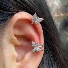 1pc Rhinestone Butterfly Ear Clip, Women Personalized Daily Ear Cuff - Butterfly - View 2