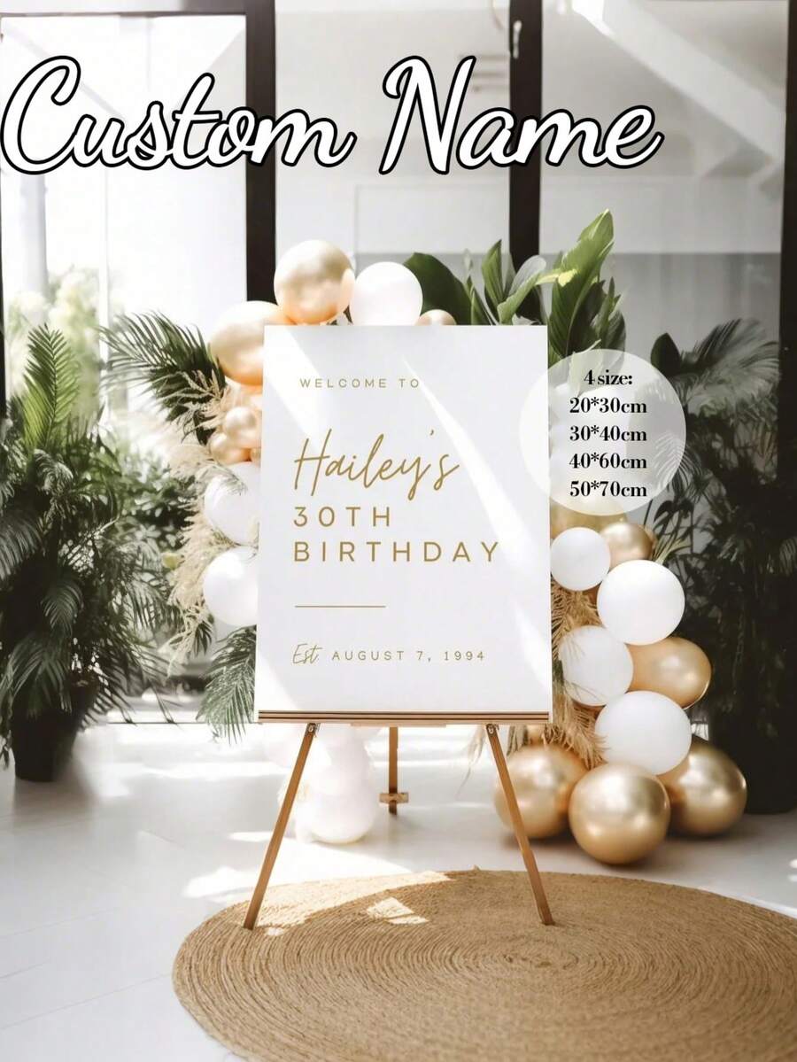 1 Custom Name Birthday Welcome Frameless Poster, Custom Canvas Poster, Birthday Welcome Sign Poster, Rose Gold Birthday Decor Background, Custom Date Birthday Party Decoration, Birthday Welcome Sign Decoration, Birthday Gift, Personalized Gift - Multicolor - View 1