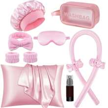 10pcs Women's Multi-Color No-Heat Hair Curler Set Including High-Quality Sleep Cap, Satin Pillowcase, Bow Headband, Sleep Pillow Cover, Jumbo Hair Rollers And Gift Box, Great Gift For Friends