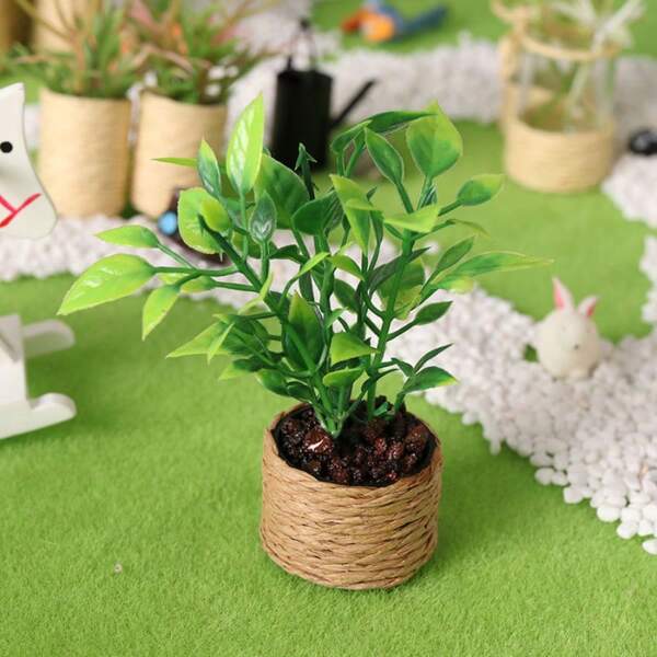1pc Miniature Plastic Orange Tree Model, Green Plant Decor