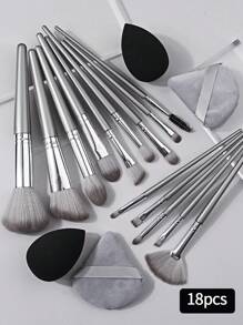 14pcs Makeup Brush Set Including Powder Brush, Blush Brush, Foundation Brush, Eyeshadow Brush, Blending Brush, Contour Brush, Portable Soft Makeup Tool&2pcs Wet Wet Dual Use Makeup Egg&2pcs Triangle Sponge Makeup Powder Puff