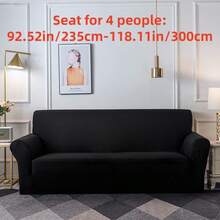 1pc Home Simple Solid Color Milk Silk Stretch Full Cover Sofa Slipcover, Suitable For All Seasons, Pet Proof (Black) - Black - View 13
