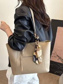 女士时尚百搭休闲简约手提包 - 卡其色 - 查看 2