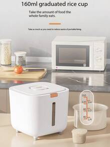 1pc Premium Luxury Rice Storage Container, High Capacity With Lid & Sealed Ring, Pressure Dispenser Design, Includes 160ml Measuring Cup & Anti-Insect Compartment, One-Touch Rice Dispensing, Ideal For Grains, Flour, Pet Food Storage In Kitchen