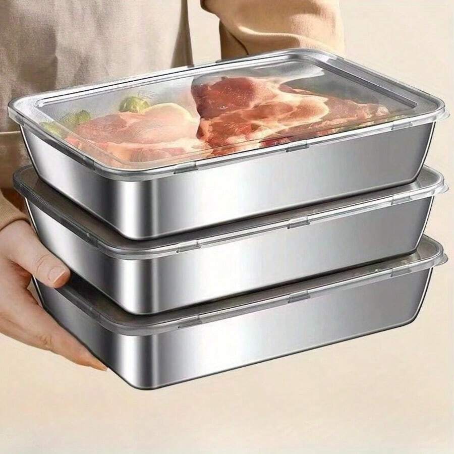 1-6 件不锈钢食品储存容器 - 防漏、可重复使用，适合水果、肉类、蔬菜 | 易于清洁、可堆叠厨房收纳盒，适用于冰箱、冰柜和食品储藏室