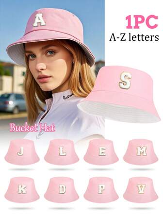 1 Pc Women's 26 Alphabet Letter Bucket Hat, Personalized Fashionable Versatile Casual Sun Protection Hat, Suitable For Spring Summer Daily Wear, Outdoor Matching, Great Gift