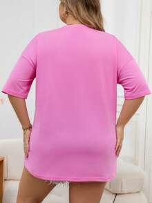 定制宽松女式 T 恤，上传您的照片/集体照/宠物照/团队照，个性化文字/生日祝福/有趣的名言/口号，大码女式大码圆领休闲运动 T 恤，定制图案 T 恤，女式黑色上衣，周年纪念礼物，情人节礼物，生日礼物，最好的朋友礼物，夏季女式衬衫 - 粉色 - 查看 5