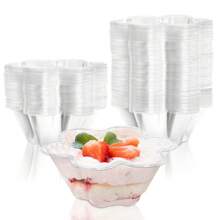 100/50/20pcs Transparent Mini Dessert Cups, Creative Flower Shaped Pudding Cups, Appetizer, Ice Cream, Yogurt, Mousse, Tiramisu Cups, Fruit Salad Party Bowls, Ideal For Birthday Party, Wedding, Baby Shower, Catering, Cocktail, Buffet, Graduation Ceremony, Holiday Dinner, Festival Gathering