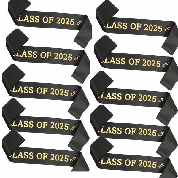 10pcs Black Senior 2025 Satin Sash With Gold Printing Letters - Finally Graduated Sash Cheerleader Senior Class Of 2025 Sash For Graduation Party Graduation Celebrations Supplies