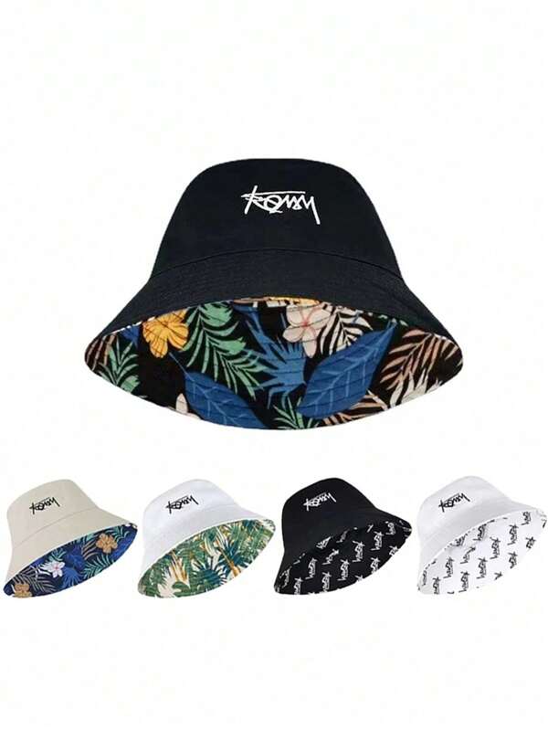 1pc Spring Summer Wide Brim Bucket Hat Women Men Korean Letter Embroidery Outdoor Sun Hats Double Side Wear Fisherman Panama CapMen's Sun Hat Summer Hat, Suitable For Summer Outdoor Activities Such As Hiking And Fishing