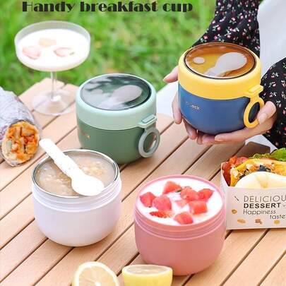 1 Set Recipiente para Avena Overnight con Tapa, Taza Portátil para Avena Overnight con Cuchara, Recipiente de Yogur a Prueba de Fugas de Plástico, Recipiente para Avena, Recipiente para Postres y Bocadillos, Ideal para Camping, Picnic, Playa, Vuelta al Colegio, Lonchera, Tazón de Desayuno Sellado de Plástico con Tapa para Almacenar Avena Overnight, Yogur y Leche