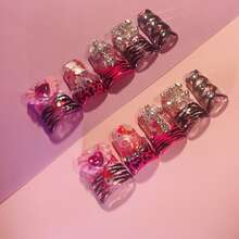 10pcs Y2K Red Nails Chic Short Duckbill Press On Nails Set - Handcrafted With Shiny Rhinestones, Zebra Stripes, Hearts, And Crystal Accents, Features Pink Black And French Tip Style, Perfect For Parties & Casual Attire, Suitable For Wedding Parties And Daily Wear, Includes Tool Kit For Easy Application. - 混合色 - 查看 11
