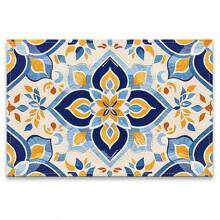 A Set Of 4/6pcs With Blue Patterns, Table Placemats, Made Of Machine Washable Polyester Fiber, This Rectangular Heat-Resistant Placemat Is Heat-Resistant, Stain Resistant, Waterproof, And Easy To Clean. It Is Suitable For Desktop Decoration, Holiday Party Decoration, And Desktop Protection, And Is Suitable For Both Home And Outdoor Use