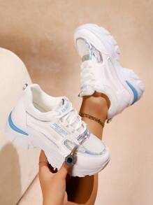 Women's Chunky Sneakers, Spring/Autumn New Thick Sole Waterproof Small White Shoes, Slimming Sports Shoes