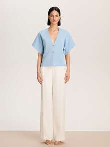 Women's Casual Solid Color Front Button Cardigan, Suitable For Summer And Autumn - Baby Blue - View 4