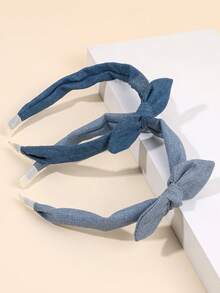 2 chiếc băng đô vải màu xanh dương, băng đô nơ xanh dễ thương cho bé gái, phụ kiện tóc hàng ngày, quà tặng sinh nhật đáng yêu, đồ trang trí tóc cho trẻ em. - Màu xanh lam - Xem 2