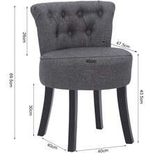 Makeup Vanity Chair Bedroom Dring Table Chair Stool Comfy Linen Make Up Stool With Solid Wood Legs And Tufted Back Dark Grey - DarkGray - View 3