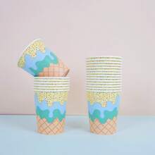 68/10 件冰淇淋、7 英寸、9 英寸、纸杯、纸巾 - 冰淇淋派对用品、冰淇淋印花一次性纸盘，适用于生日、婴儿派对、草坪婚礼装饰、甜甜圈和餐巾派对用品 - 彩色 - 查看 5