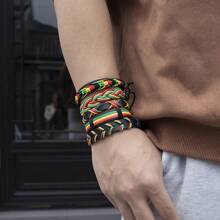 10 piezas de pulseras tejidas a mano de PU en rojo, amarillo y verde, aptas para uso diario tanto en hombres como mujeres