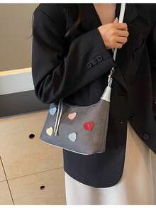 2025 Spring Casual Sweet Pastel Heart Pattern Ladies Shoulder Crossbody Underarm Bag - A Beige - View 3