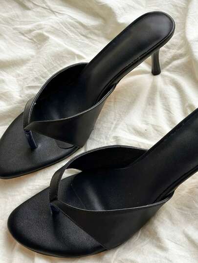 Sandali infradito con tacco alto stile retrò per donna, sandali con cinturino alla caviglia eleganti e semplici con tacco sottile, stile basic