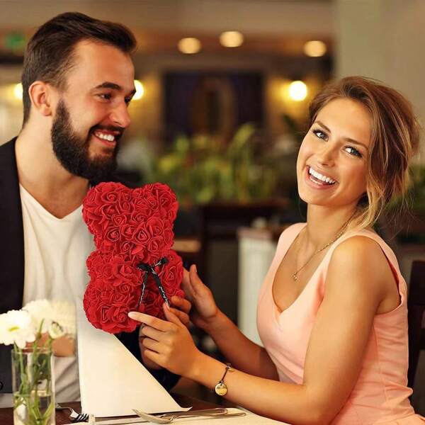 25cm Rose Teddy Bear Decor, Mini Foam Bear Cute Home Accessory, Romantic Faux Flower Design, Suitable For Mother's Day, Father's Day, Graduation, Valentine's Day, Wedding Party, Birthday, Window Desk Display, Perfect Gift For Family & Friends
