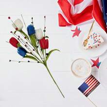 4th Of July Picks Colorful Red White Blue Star Artificial Flower Stems Patriotic Centerpieces For Tables