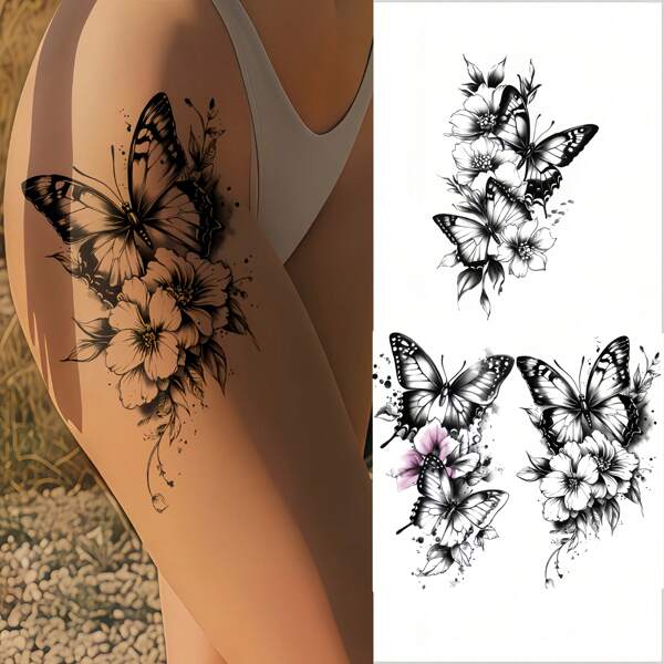 1 Tatuaje temporal impermeable hecho de material impermeable, apto para brazos, cintura, abdomen y piernas. Presenta elementos florales sencillos y es indispensable para salidas y citas