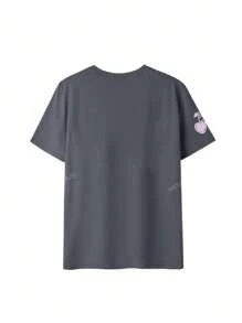 Camiseta feminina com estampa de mistura de cerejas e gola redonda, manga curta, blusa versátil e moderna