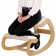 Ergonomic Kneeling Chair Rocking Stool For Home Office Meditation Wooden Linen Cushion Desk Chair For Back Neck Pain Relief Improving Posture White Oak - WhiteOak - View 2