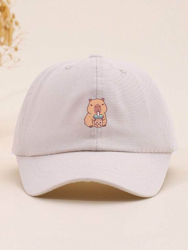 1pc Unstructured Unisex Capybara Bubble Tea Cute Animal Print Baseball Cap, High Quality, Breathable, Sun Protection, Adjustable For Children, Teens, Adults, Outdoor, Daily Wear, Gift For All Seasons