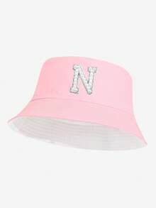 1pc Women's Fashionable 26 Pearl Letter Bucket Hat, Versatile Outdoor Sun Hat, Suitable For Spring & Summer Daily Wear, Outdoor Camping, Hiking, Street Style Matching, Great Gift - Pink - View 23