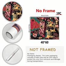 1 pieza Póster de lienzo con ilustración de arte de calavera de dibujos animados con ojos sin marco - Arte moderno retro mural, muy adecuado para decoración de dormitorio, oficina, sala de estar, hogar y dormitorio