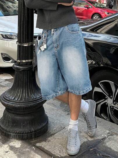 Spring And Summer New Fashion Casual Washed Denim Five Quarter Pants, Loose And Versatile, Minimalist Style Jeans