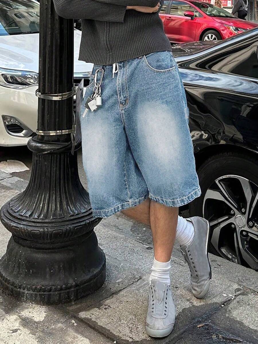 春夏新款时尚休闲水洗牛仔七分裤，宽松百搭，简约风格牛仔裤 - 淺色水洗藍 - 查看 1