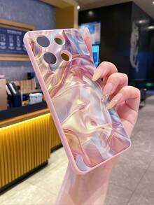 1pc Premium Shimmering Colorful Gradient Matte Dotted Anti-Slip Smartphone Case, Compatible With Apple///Redmi/Infinix/Vivo - Pink - View 2