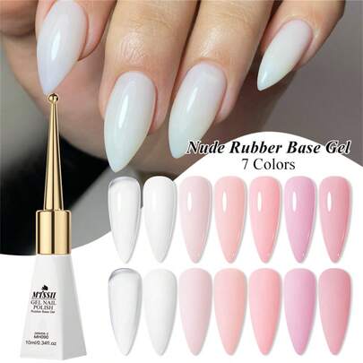 Mtssii Glass Bottle Milky White Nude Pink Color Rubber Base Gel Nail Polish 10ml Long-Lasting Semi-Permanent Varnish Soak Off Self Leveling UV LED Gel Nail Supplies Nails