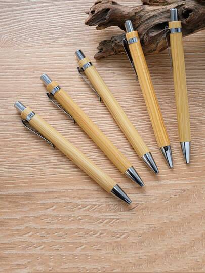 3pcs/5pcs/10pcs/20pcs Bamboo Pen, Bamboo Wood Material Ballpoint Pen, Gift Pen, Press Action Pen Back To School