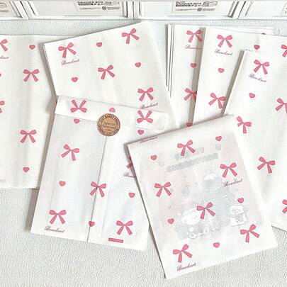 30/50/100pcs Pink Ribbon Gift Bags, 4.7"X6.7" Handle Kraft Paper Shopping Bags For Wedding, Birthday, Party, Craft Gift Packaging